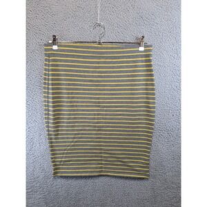 Old Navy Skirt Womens L Grey Yellow Striped Pencil Mini Knit Stretch Casual